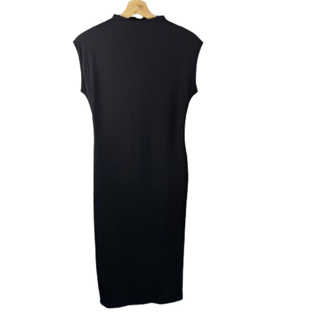 Open Edit Black Bodycon High Neck Cap Sleeve Stretchy Minimalist Midi Dress S